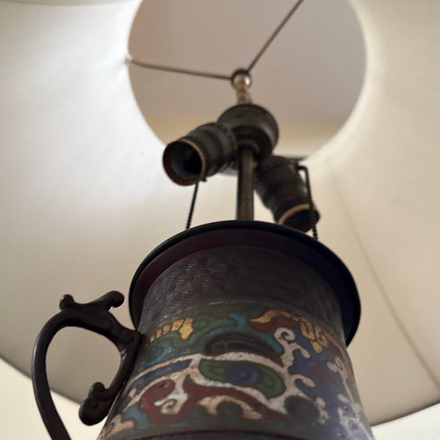 Metal Antique Cloisonné Vase Base Lamp For Sale - Image 7 of 12