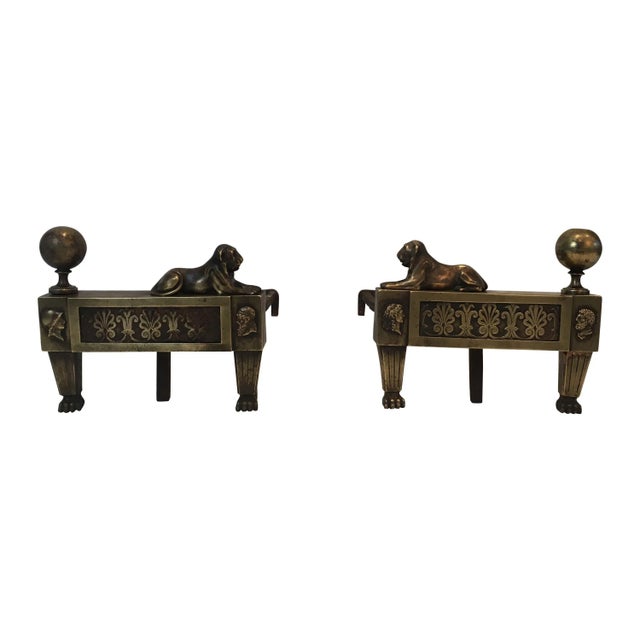 Empire Period Bronze Andirons with Lions, French, circa 1850 - A Pair For Sale - Image 13 of 13