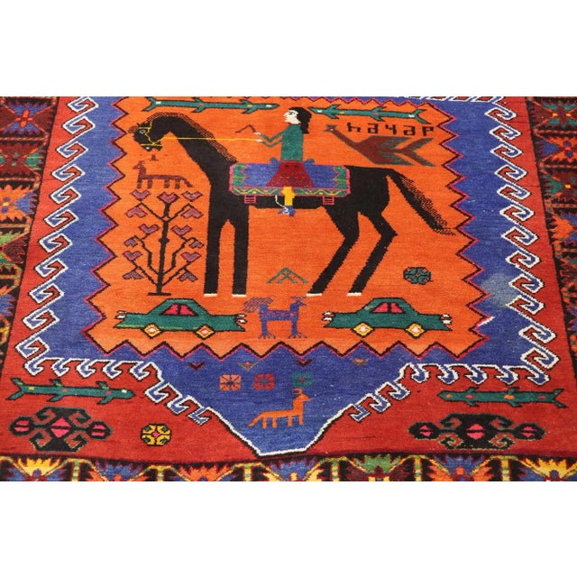 Vintage Persian Gharabagh Pictorial Rug - 04'05 x 07'04 For Sale - Image 4 of 9