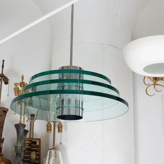 Mid-Century Modern Vintage Space Age Polished Nickel and Glass Pendant For Sale - Image 3 of 8