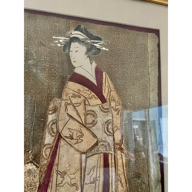 1980s Large Asian Mixed Media Framed Art Signed Mikulas Kravjansky For Sale - Image 4 of 12