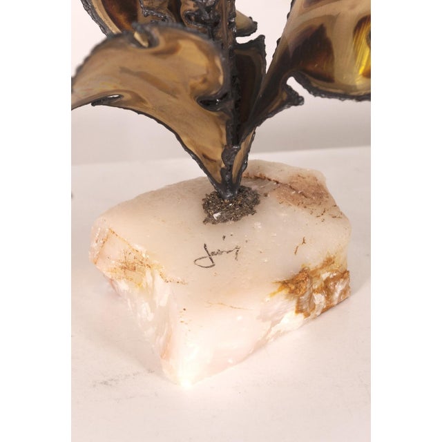 Curtis Jere Brass and Agate Palm Leaf Brutalist Mid Century Table Sculpture For Sale In Detroit - Image 6 of 7