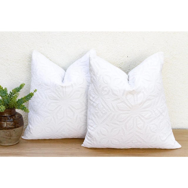 White Diamond Weave, Pair of Appliqué Pillow Covers For Sale - Image 8 of 8