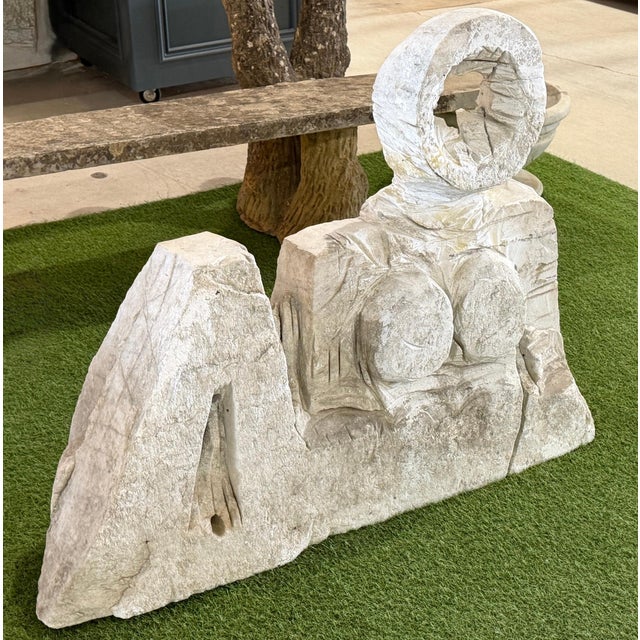 Monumental Marble Reclining Female Figure Sculpture, Manner of Henry Moore, 1970 For Sale - Image 6 of 15