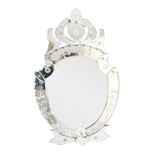 Vintage Venetian Oval Shield Wall Vanity Mirror For Sale