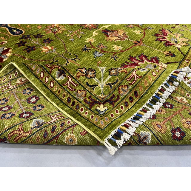 Green Afghan Sultani Natural Dye Wool Rug, Persian Floral Botanical Design, 6′9″ × 9′9″ For Sale - Image 13 of 15