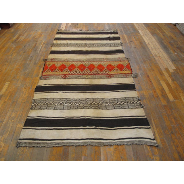 Early 20th Century Moroccan Mixed Technique Flat-Weave & Pile carpet This is a flat weave ivory and brown striped Moroccan...