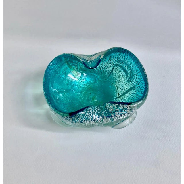 Italian Mid Century Seguso Murano Attributed Turquoise & Silver Averturine Dish For Sale - Image 9 of 17