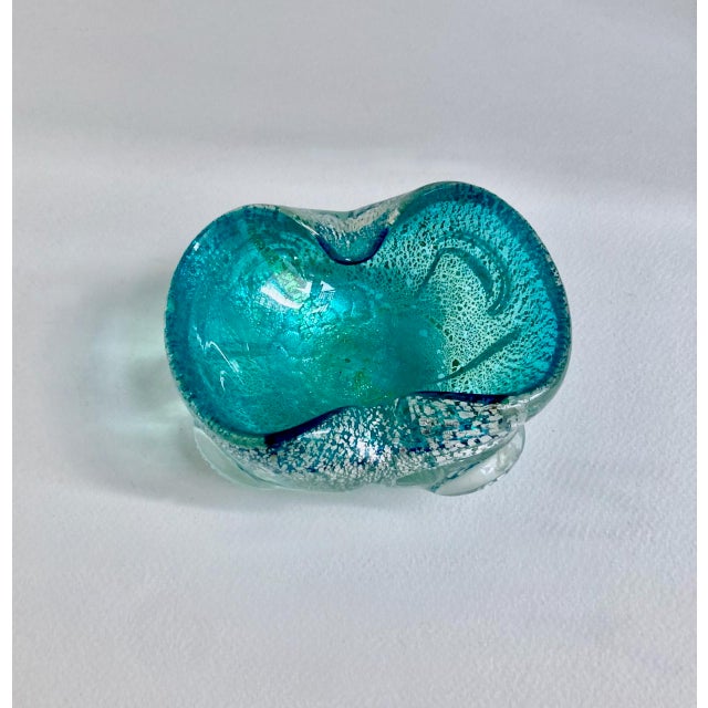 Mid 20th Century Mid Century Turquoise & Silver Averturine Seguso Murano Attributed Dish For Sale - Image 9 of 17