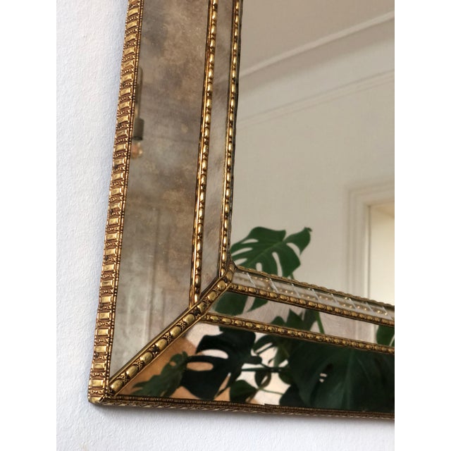 Wood Large Vintage Venetian Brass Mirror – Gold Hollywood Regency, Spanish 1990s For Sale - Image 7 of 13