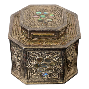 Tiffany Studios New York Silvered Bronze and Abalone Inkwell