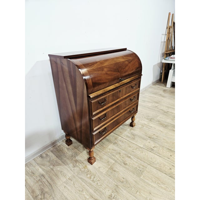 Walnut Cylinder-Roll-Top Secretary Desk, 1970s For Sale - Image 9 of 18
