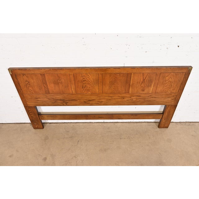 Henredon MidCentury Modern Campaign Oak King Size Headboard, Circa