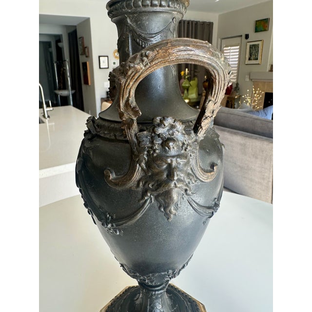 Single Bronze Empire Satyr Head Table Lamp For Sale In Palm Springs - Image 6 of 12