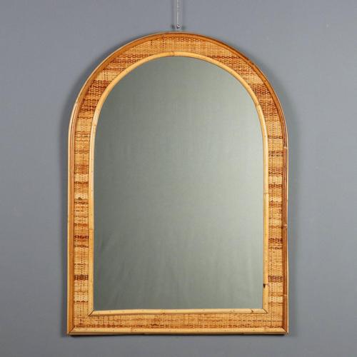 Arched Mirror with Wicker and Bamboo Frame, 1970s For Sale - Image 9 of 9
