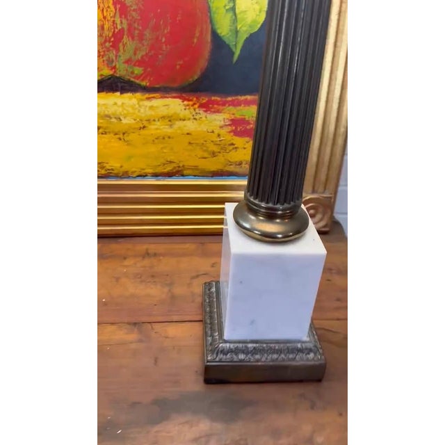 Vintage Marble & Brass Corinthian Column Lamps (2) For Sale - Image 4 of 4