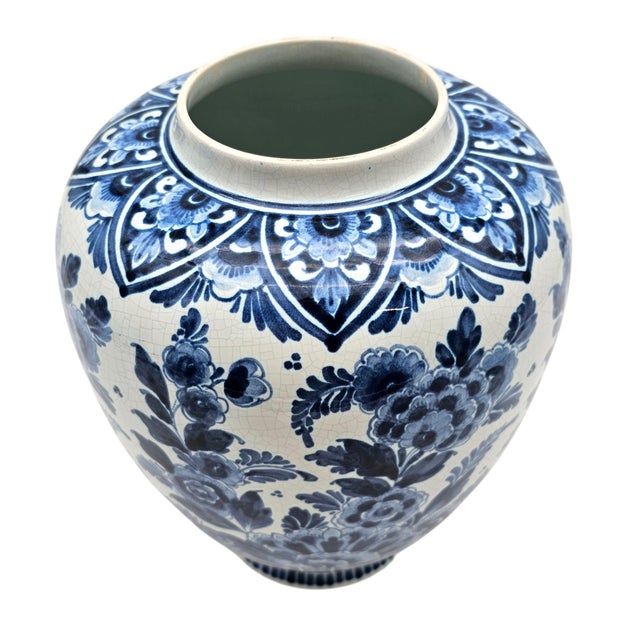 Hand Painted Oud Delft Blue White Lidded Ginger Jar Vase 14.5" Hand Painted Dutch Faience For Sale - Image 11 of 13
