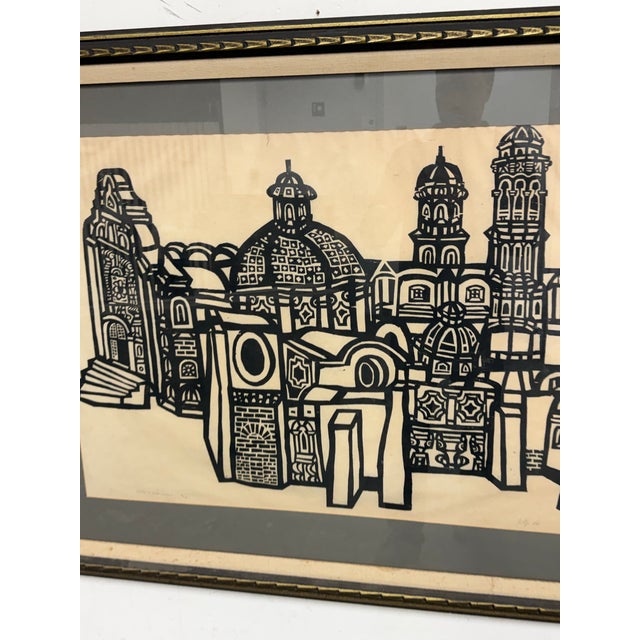 Arne Wolf Church in Fortin, Mexico Framed Wood Block Print, Circa 1962 For Sale - Image 4 of 11