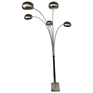 Chrome 5 Arm Arc Lamp on Marble Base For Sale
