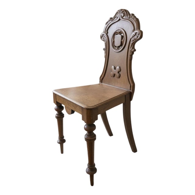 1970s Victorian Gothic Revival Oak Hall Chair - Presented by Eliza Pridham For Sale
