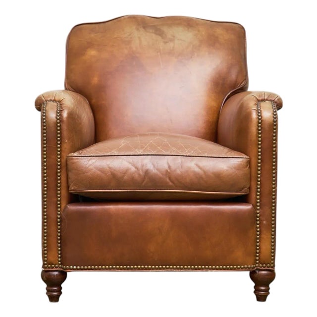 Mid 20th Century Saddle Leather Club Chair With Nailhead Trim For Sale