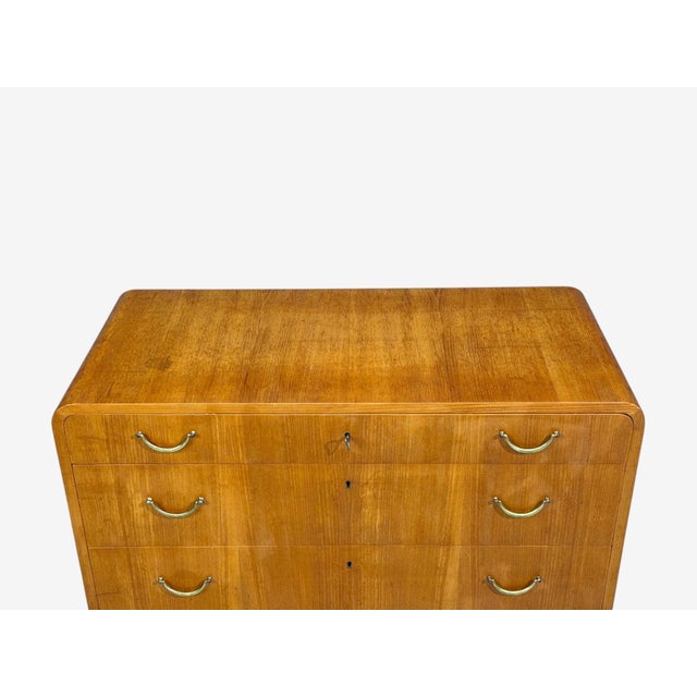 Wood Swedish Modern, Chest of Drawers, Elm, Brass, Sweden, 1940s For Sale - Image 7 of 13