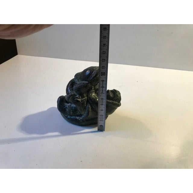 Black Carved Stone Wrestling Eskimos by A Wolf for The Wolf Sculptures, 1970s For Sale - Image 8 of 11