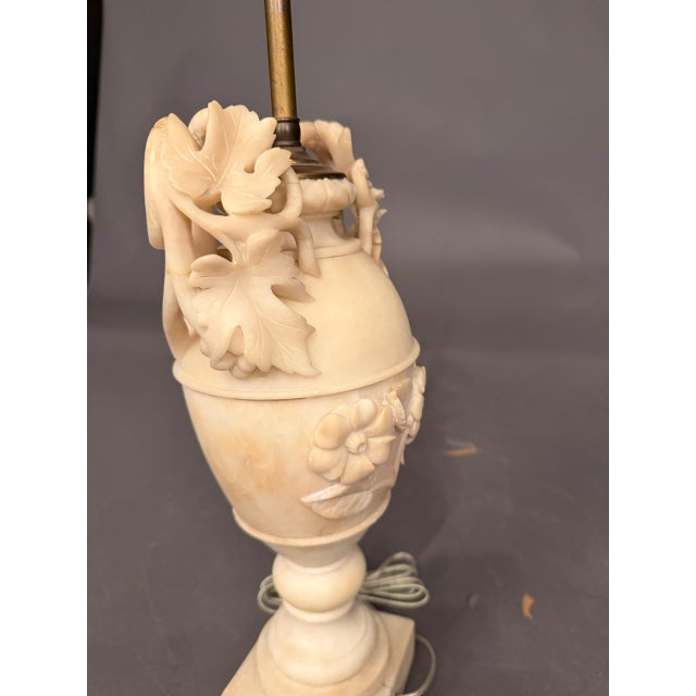 Stone 19th Century French Hand-Carved Marble Table Lamp With Floral & Grape Vine Motifs For Sale - Image 7 of 16