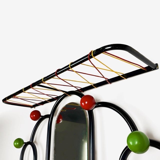 Vintage Metal Coat Rack with Wooden Balls and Scoubidou Cords, 1960s For Sale - Image 4 of 18