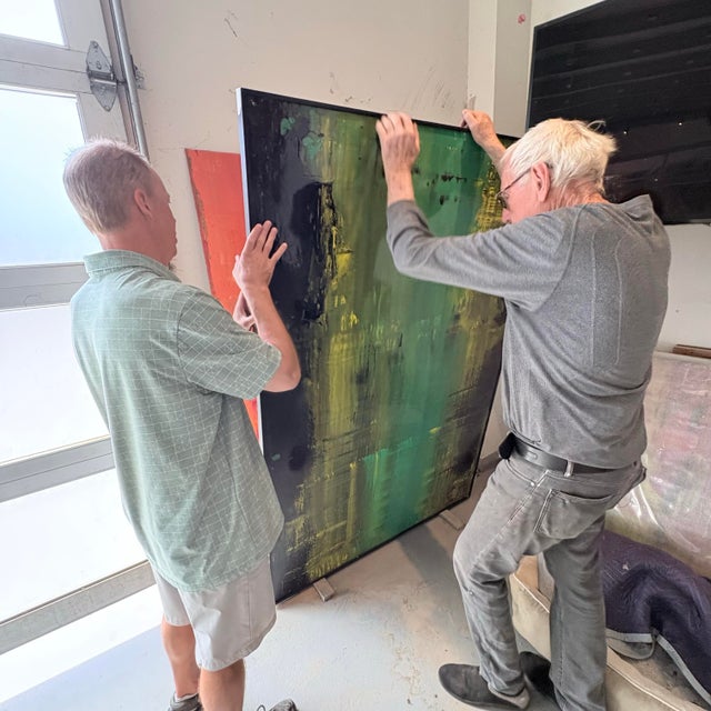 Large Green Abstract Oil Painting on Board by Artist Paulden 72” X 48” For Sale - Image 12 of 12