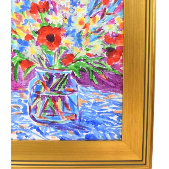 Original impressionist painting of a bouquet of colorful flowers on a stretched artist canvas. The painting is signed on...