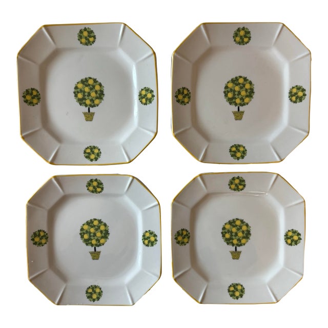Set of 4 Mid Century Rossini Octagon Plates With Lemon Topiaries For Sale