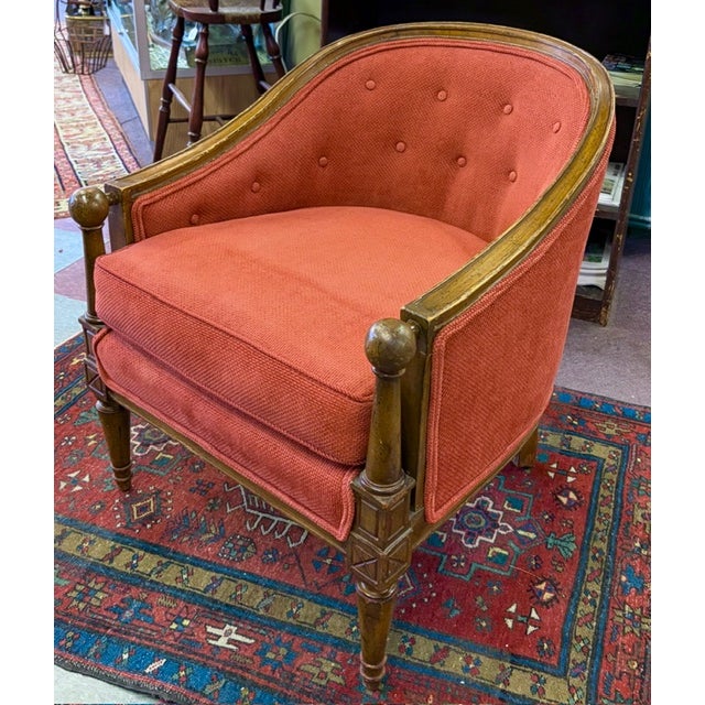 Mid Century French Bergere Club Chair in Cranberry Upholstery For Sale - Image 4 of 8
