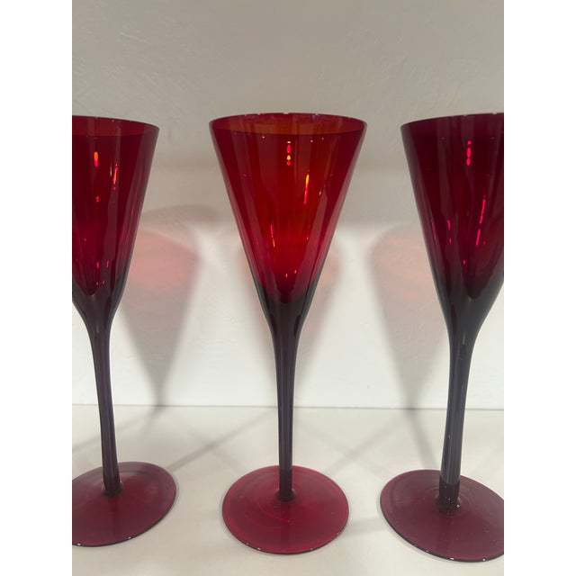 Modern Mouth Blown Ruby Red Wine Glasses - Set of Four For Sale - Image 4 of 5