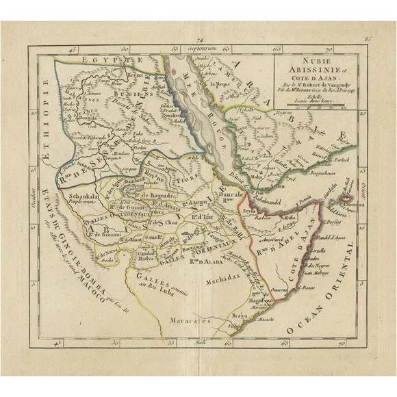 Antique Map of Abyssinia and Sudan and the Red Sea, 1749 For Sale