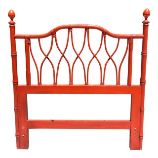 Orange Red Bamboo Rattan Lattice Twin Headboard For Sale