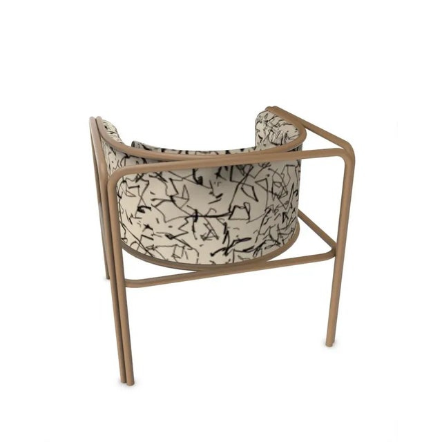 Collector Az1 Armchair Scribble Monochrome Fabric and Brown Lacquered Metal by Francesco Zonca For Sale - Image 4 of 6