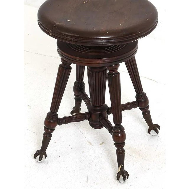 Wood Antique Piano Stool W Brass & Glass Ball & Claw Feet For Sale - Image 7 of 9