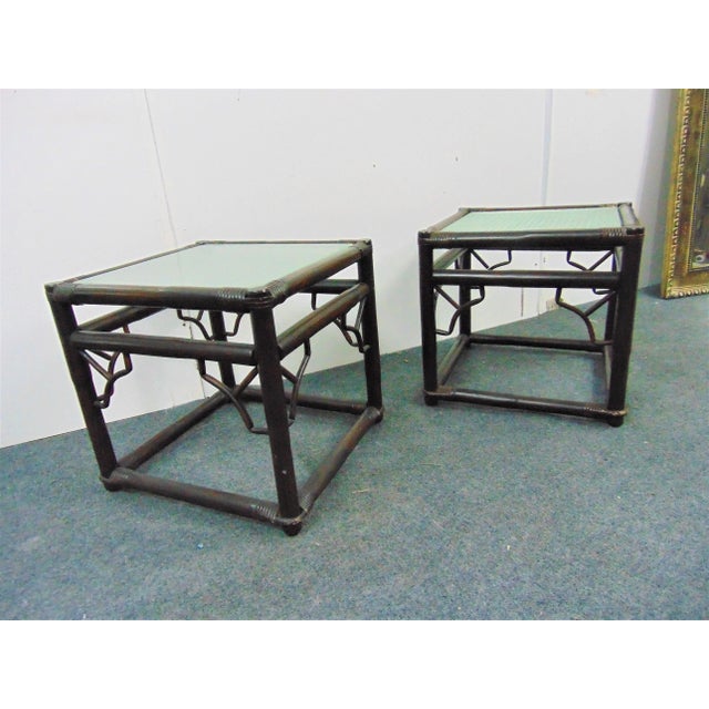Mid 20th Century Ficks Reed Chinoiserie Rattan Side Tables - a Pair For Sale - Image 5 of 5