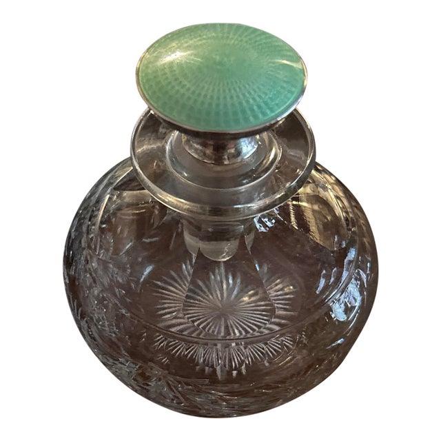 Sterling Silver Guilloche Enamel Cut Glass Starburst Scent Bottle C. 1900 For Sale
