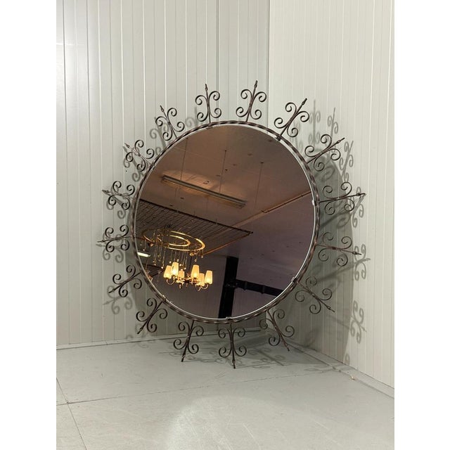 Large Round Wrought Iron Wall Mirror, 1960s For Sale - Image 10 of 18