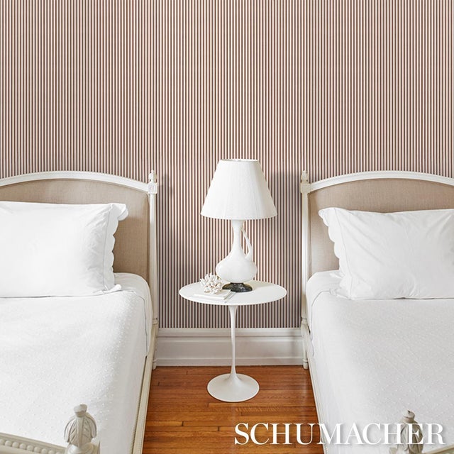 2020s Sample - Schumacher Mathis Ticking Stripe Wallcovering In Umber For Sale - Image 5 of 6