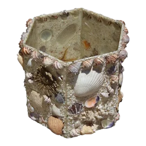 1960s Hexagon Nautical Seashell Basket