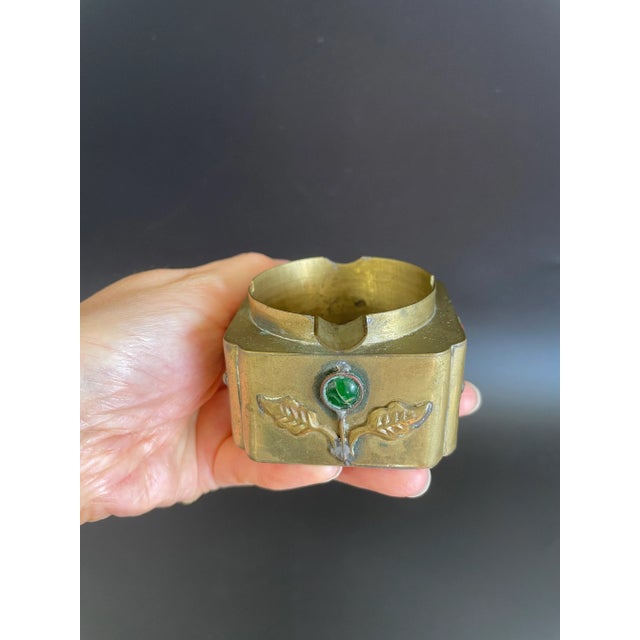 Antique Chinese Export Brass Jeweled Personal Ashtray - Cigarette Rest For Sale - Image 9 of 12