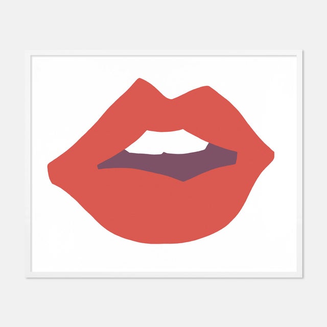 Angela Chrusciaki Blehm Kiss Me Dark Coral by Angela Chrusciaki Blehm in White Frame, Medium Art Print For Sale - Image 4 of 4
