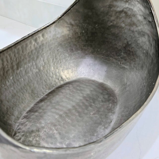 Late 20th Century Brutalist Hammered Silver Metal Sculptural Basket Bowl For Sale In Dallas - Image 6 of 8