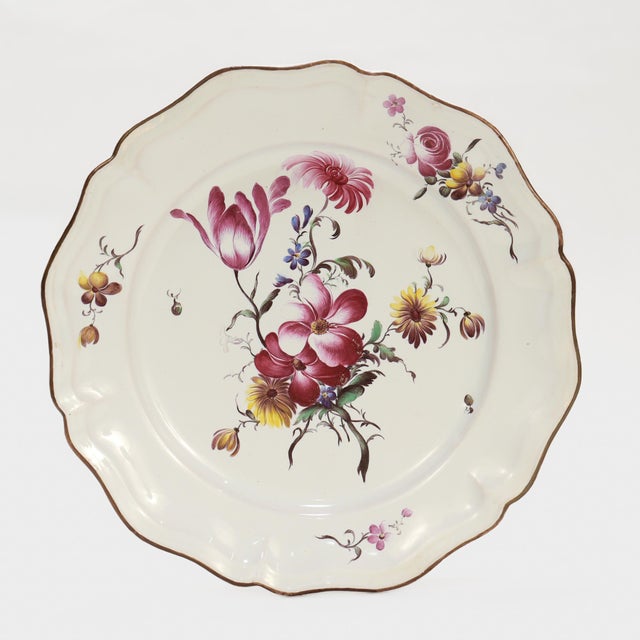 French Set of 4 Antique Strasbourg French Faience Floral Plates For Sale - Image 3 of 18