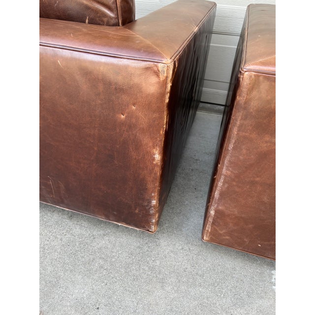 Restoration Hardware Maddox Brown Leather Down Filled Club Lounge Chairs a Pair For Sale - Image 10 of 15