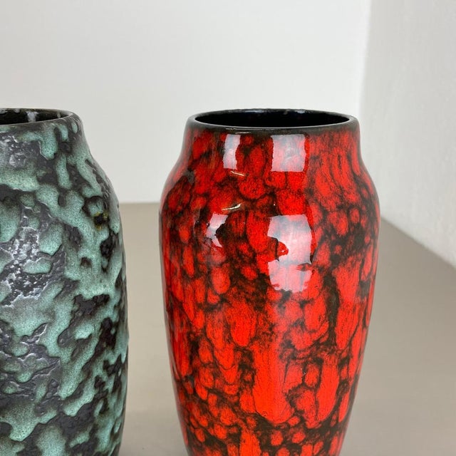 Super Color Crusty Fat Lava Vases attributed to Scheurich, Germany, 1970s, Set of 2 For Sale - Image 10 of 18