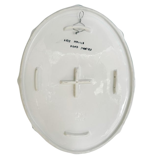 Green Vintage Italian Hand Painted Faience Oval Floral Wall Plaque For Sale - Image 8 of 8